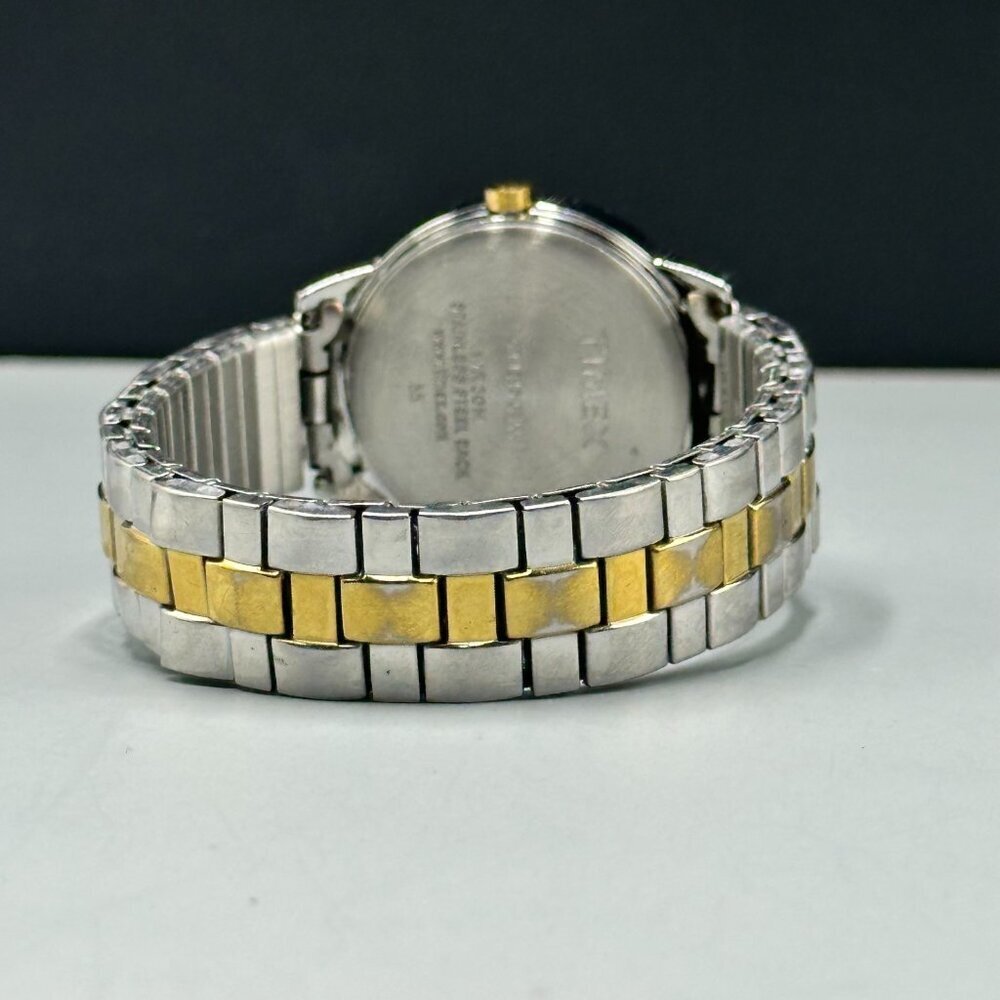 3/$30 Timex Watch Women Silver Gold Two Tone Stretch Band White Dial New Battery - Picture 9 of 14